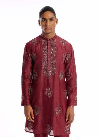 Aisha Rao Men-Regalia Wine Kurta And Pants-INDIASPOPUP.COM