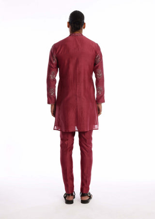 Aisha Rao Men-Regalia Wine Kurta And Pants-INDIASPOPUP.COM