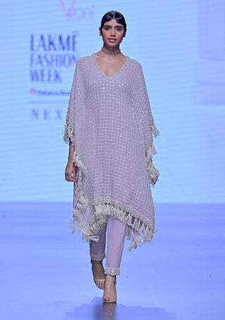 Vvani By Vani Vats-Powder Lilac Pearl Kaftan And Pants-INDIASPOPUP.COM