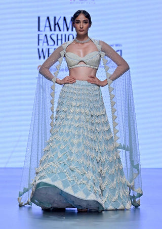 Vvani By Vani Vats-Powder Blue Chandelier Pearl Drop Lehenga Set-INDIASPOPUP.COM