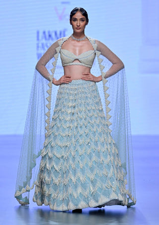 Vvani By Vani Vats-Powder Blue Chandelier Pearl Drop Lehenga Set-INDIASPOPUP.COM