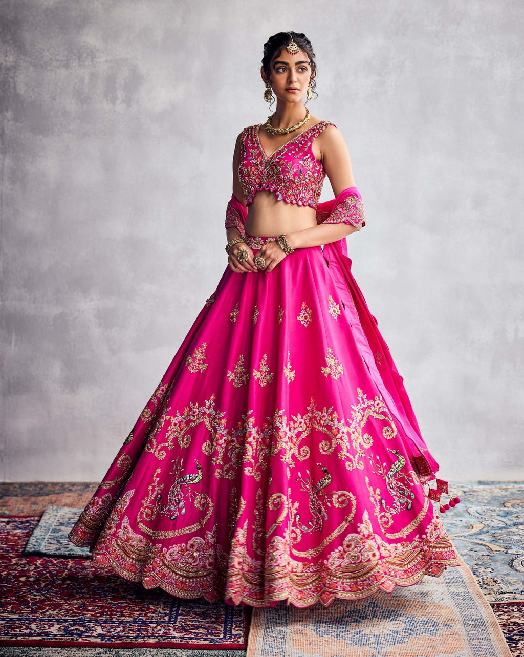 Fuchsia Pink Thread Work Lehenga Set main image 1
