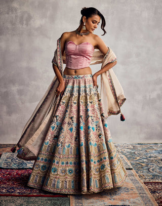 Ivory And Sparkling Pink Lehenga Set by Aman Takyar available on Indiaspopup.com