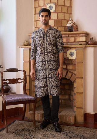 Black Printed Kurta And Churidar by Ankit V Kapoor available on Indiaspopup.com