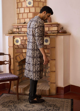 Black Printed Kurta And Churidar by Ankit V Kapoor available on Indiaspopup.com