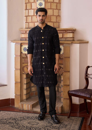 Gohar Black Kurta And Churidaar by Ankit V Kapoor available on Indiaspopup.com