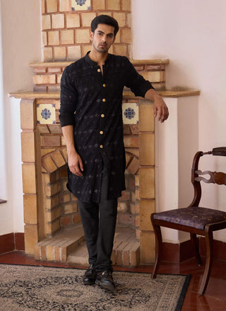 Gohar Black Kurta And Churidaar by Ankit V Kapoor available on Indiaspopup.com