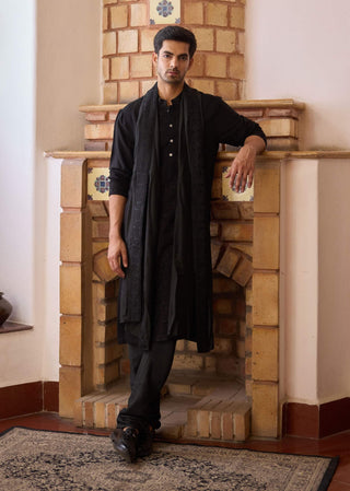 Ranjit Black Embroidery Kurta Set by Ankit V Kapoor available on Indiaspopup.com