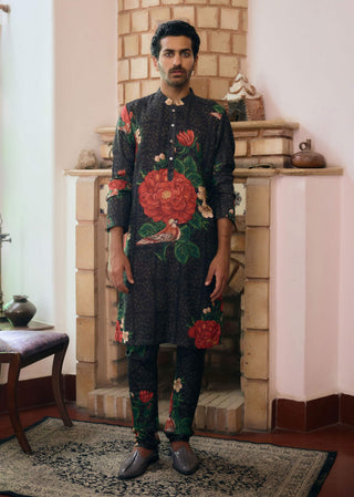 Raas Black Printed Kurta And Churidar by Ankit V Kapoor available on Indiaspopup.com