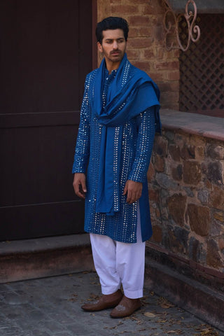 Umaid Electric Blue Kurta Set by Ankit V Kapoor available on Indiaspopup.com