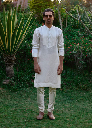 Ivory Pleated Kurta And Churidar by Ankit V Kapoor available on Indiaspopup.com