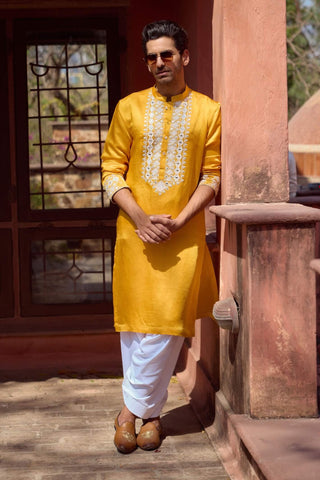 Mehrangarh Mustard Kurta And Salwar by Ankit V Kapoor available on Indiaspopup.com