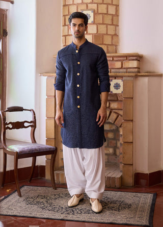 Fateh Navy Blue Kurta And Salwar by Ankit V Kapoor available on Indiaspopup.com