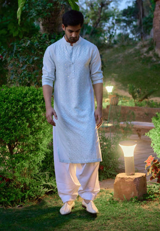 Lalitha Powder Blue Printed Kurta And Salwar by Ankit V Kapoor available on Indiaspopup.com