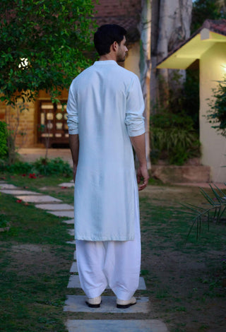 Lalitha Powder Blue Printed Kurta And Salwar by Ankit V Kapoor available on Indiaspopup.com