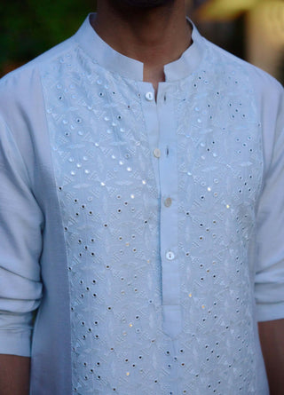 Lalitha Powder Blue Printed Kurta And Salwar by Ankit V Kapoor available on Indiaspopup.com