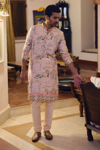 Amer Powder Pink Kurta And Churidar by Ankit V Kapoor available on Indiaspopup.com