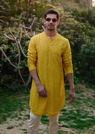 Dholpur Mustard Kurta And Churidar by Ankit V Kapoor available on Indiaspopup.com