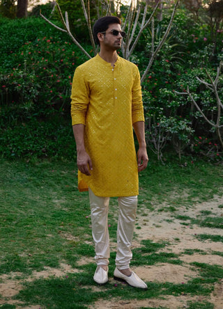 Dholpur Mustard Kurta And Churidar by Ankit V Kapoor available on Indiaspopup.com
