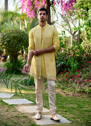 Jaisalmer Sunset Yellow Bundi Set by Ankit V Kapoor available on Indiaspopup.com