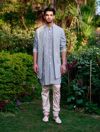 Rambagh Ash Gray Bundi Set by Ankit V Kapoor available on Indiaspopup.com