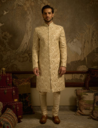 Mehraan ivory silk sherwani set
