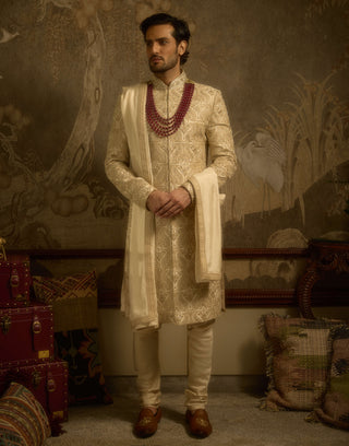Mehraan ivory silk sherwani set