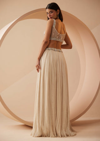 Roqa-Abida Off-White Lehenga And Cape Set-INDIASPOPUP.COM