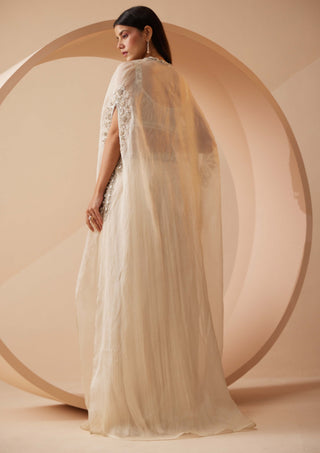 Roqa-Abida Off-White Lehenga And Cape Set-INDIASPOPUP.COM