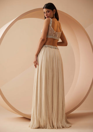 Roqa-Abida Off-White Lehenga And Cape Set-INDIASPOPUP.COM