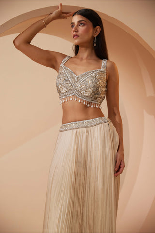 Roqa-Abida Off-White Lehenga And Cape Set-INDIASPOPUP.COM
