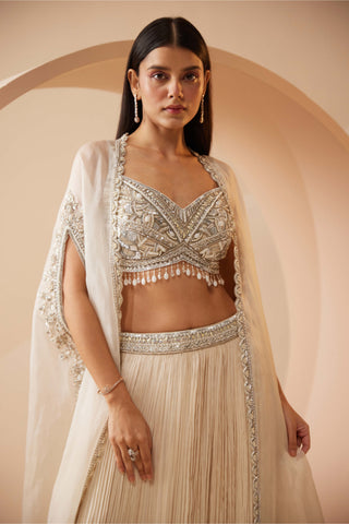 Roqa-Abida Off-White Lehenga And Cape Set-INDIASPOPUP.COM