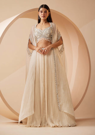 Roqa-Abida Off-White Lehenga And Cape Set-INDIASPOPUP.COM