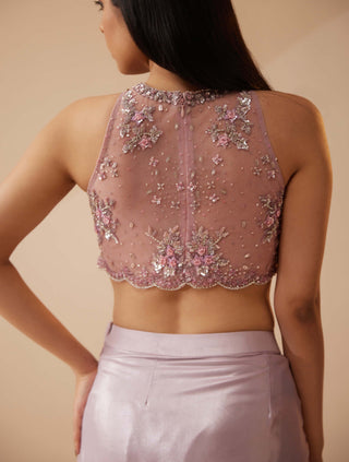 Roqa-Abigail Lilac Cape And Draped Skirt Set-INDIASPOPUP.COM