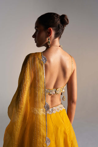 Honey Gold Embroidered Lehenga Set by Osaa By Adarsh, available on Indiaspopup.com