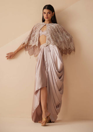 Roqa-Adina Lavender Dhoti And Cape Set-INDIASPOPUP.COM