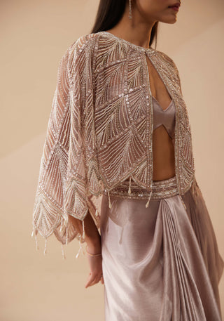 Roqa-Adina Lavender Dhoti And Cape Set-INDIASPOPUP.COM