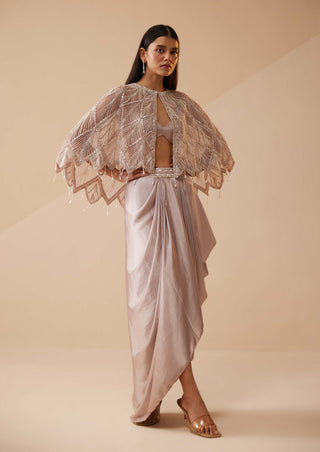 Roqa-Adina Lavender Dhoti And Cape Set-INDIASPOPUP.COM