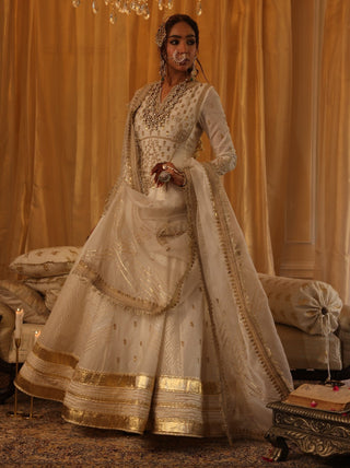 Ivory chanderi silk anarkali set