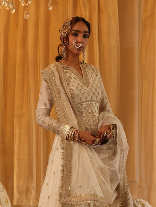 Ivory chanderi silk anarkali set