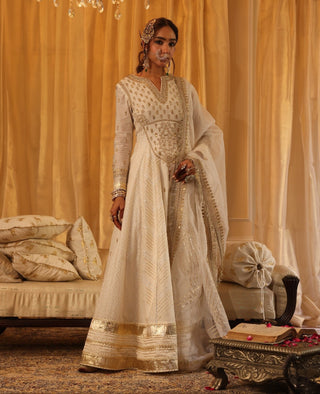 Ivory chanderi silk anarkali set