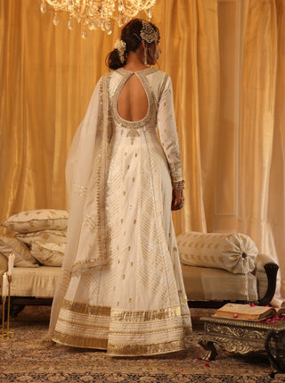 Ivory chanderi silk anarkali set