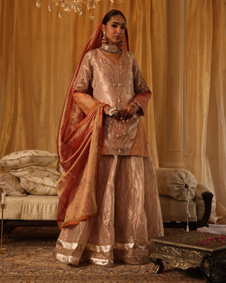 Rose gold short kurti and sharara set