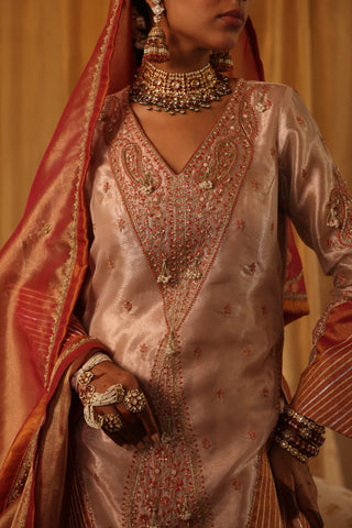 Rose gold short kurti and sharara set