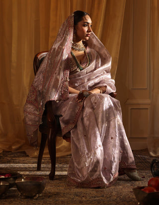 Purple 6-yard pure zari tissue sari and blouse