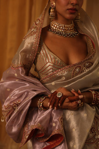 Ivory 6-yard pure zari tissue sari set