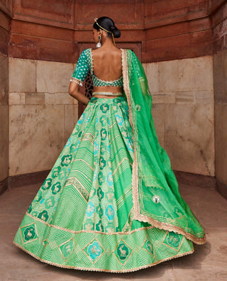 Green Banarsi Chanderi Lehenga Set by Aditi Gupta available on Indiaspopup.com