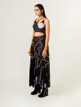Siddhant Aggarwal-Black Agitation Trousers With Detachable Leather Skirt-INDIASPOPUP.COM