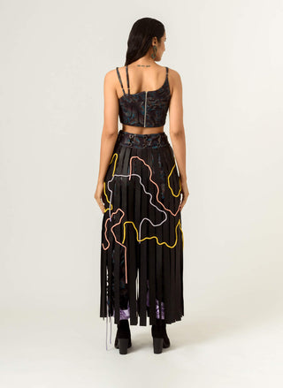 Siddhant Aggarwal-Black Agitation Trousers With Detachable Leather Skirt-INDIASPOPUP.COM