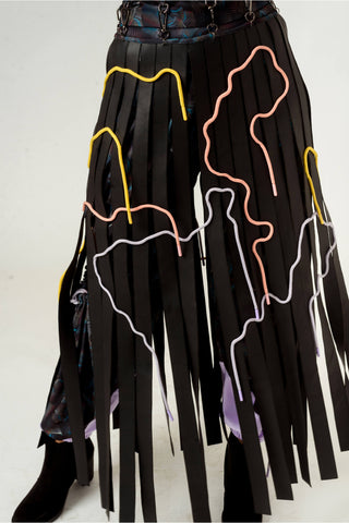 Siddhant Aggarwal-Black Agitation Trousers With Detachable Leather Skirt-INDIASPOPUP.COM